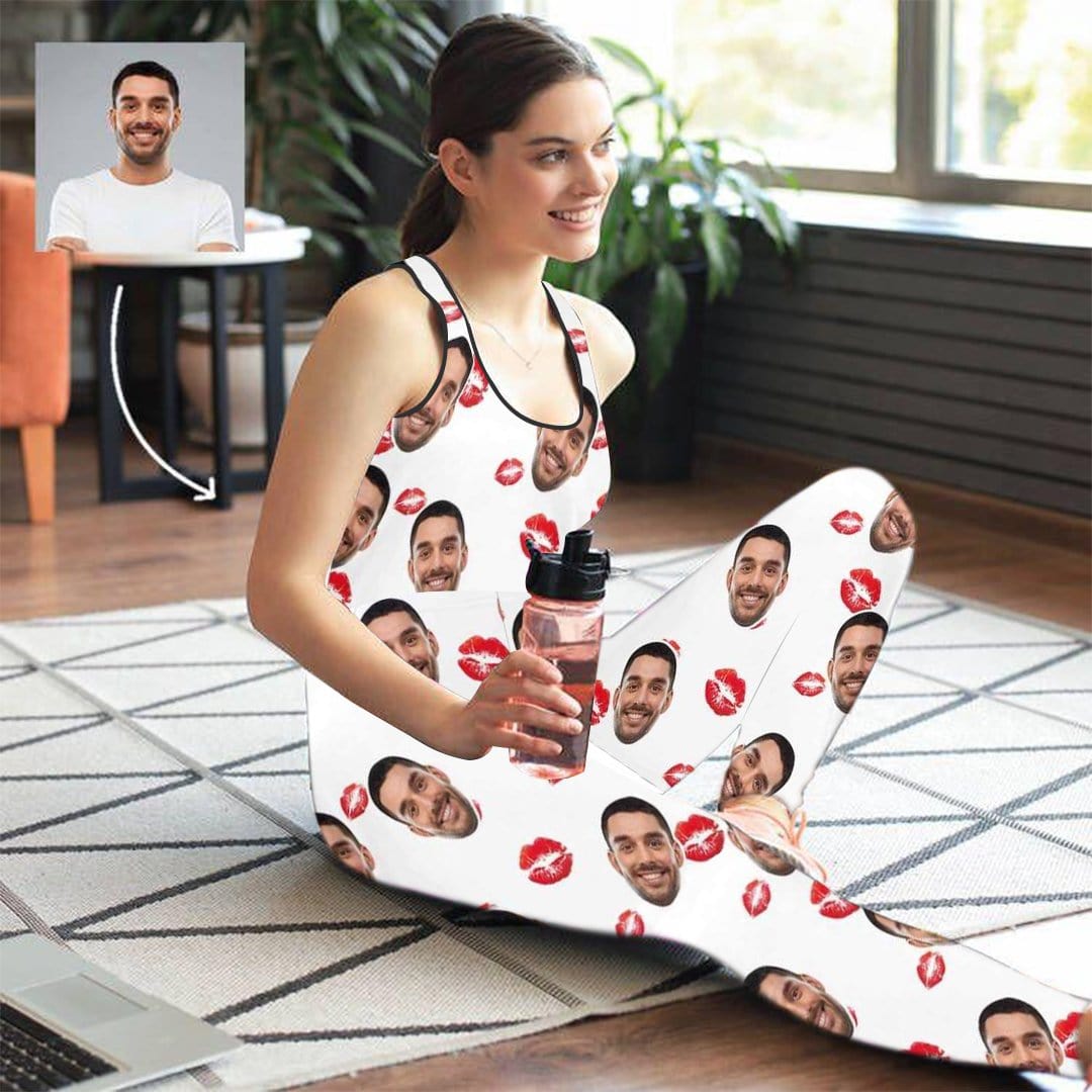 Custom Custom Face Kisses Women's Yoga Racerback Tank&Leggings Set - YesCustom