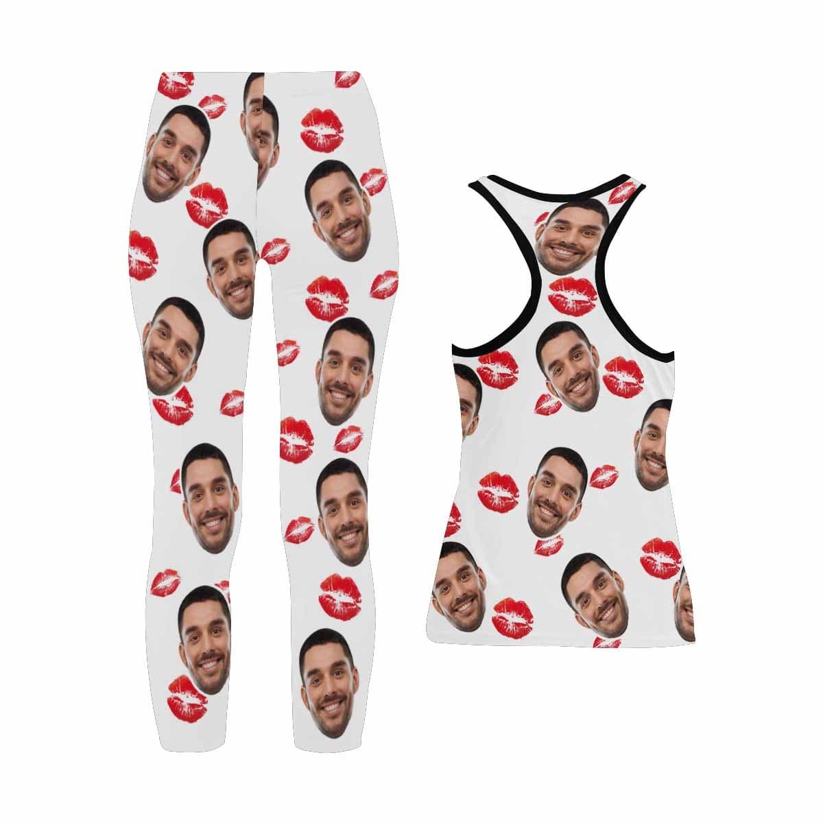 Custom Custom Face Kisses Women's Yoga Racerback Tank&Leggings Set - YesCustom