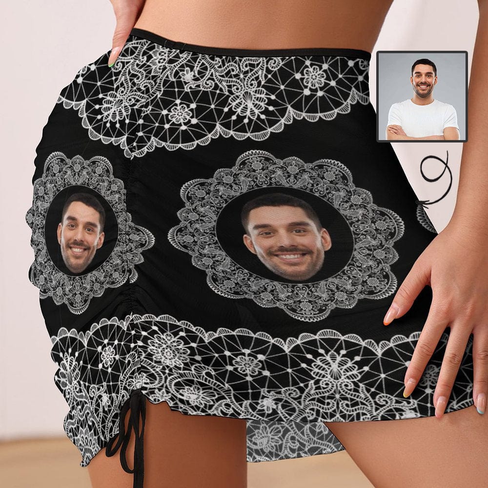 Custom Custom Face Lace Black Beach Skirt Women's Short Dress Swimsuit Bottom Personalized Women's Swim Dress Outfit Short Skirt - YesCustom