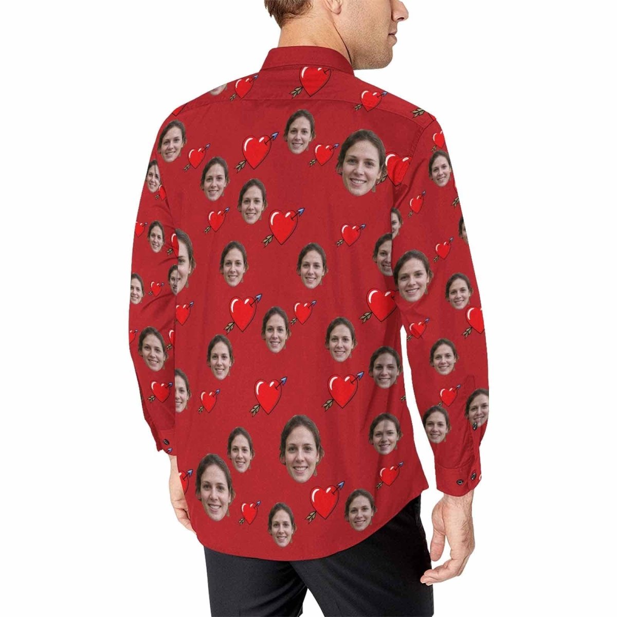 Custom Custom Face Launch Love Men's Long Sleeve Dress Shirt - YesCustom