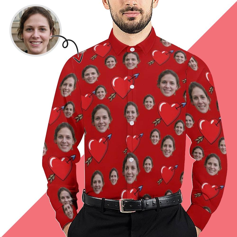 Custom Custom Face Launch Love Men's Long Sleeve Dress Shirt - YesCustom