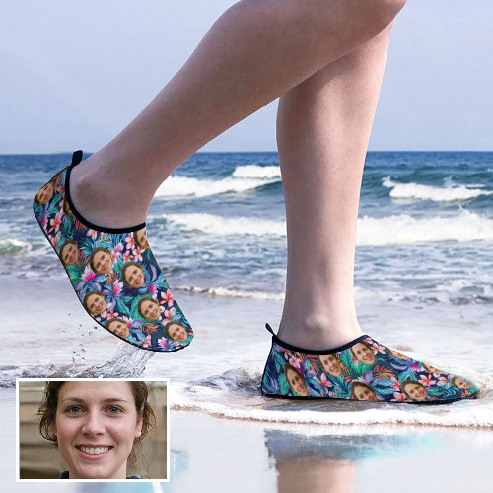 Custom Custom Face Leaves Flowers Diving Slip-on for sport Quick-Dry Shoes Beach Swimming Shoes Aqua Shoes Barefoot Shoes Outdoor Water Shoes - YesCustom