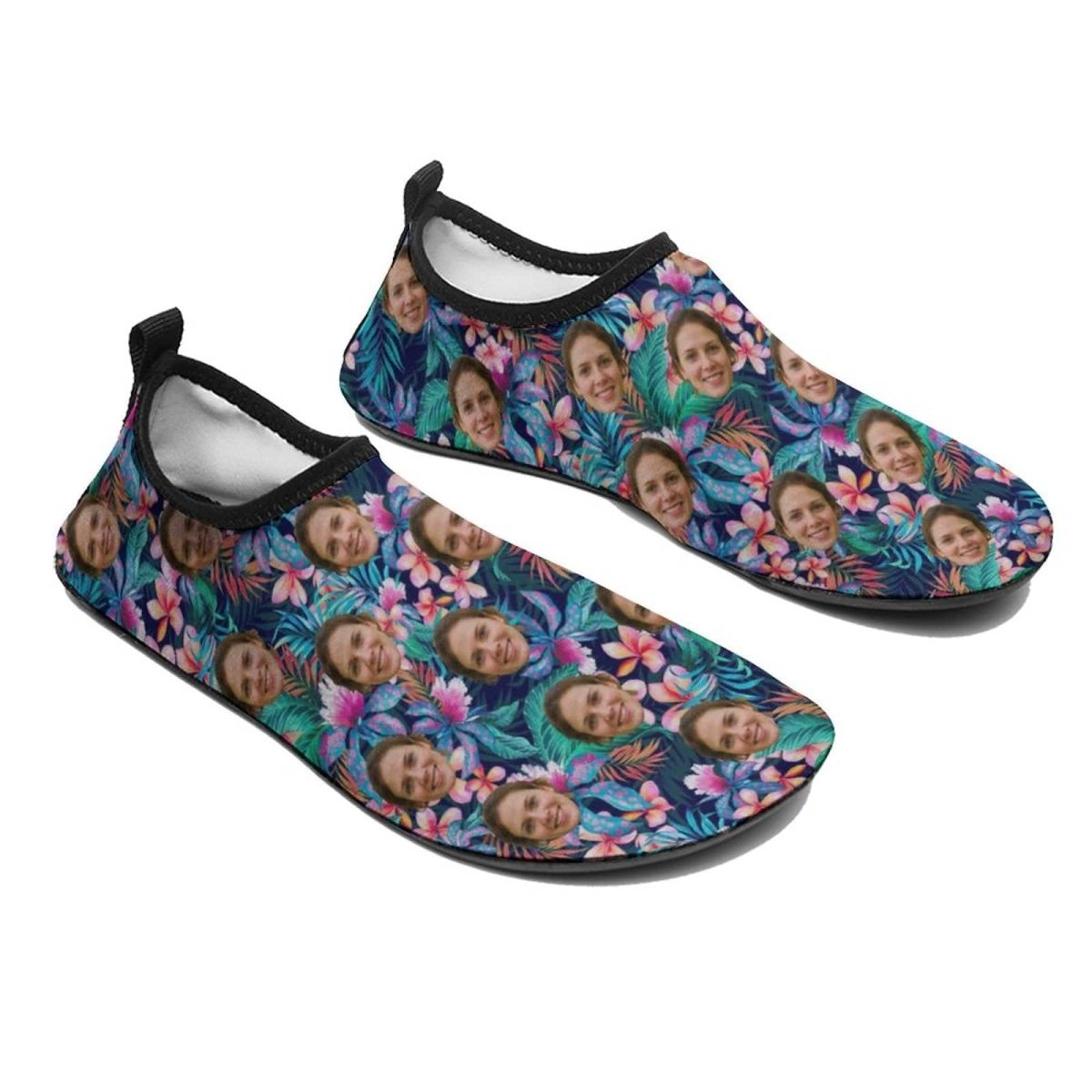Custom Custom Face Leaves Flowers Diving Slip-on for sport Quick-Dry Shoes Beach Swimming Shoes Aqua Shoes Barefoot Shoes Outdoor Water Shoes - YesCustom
