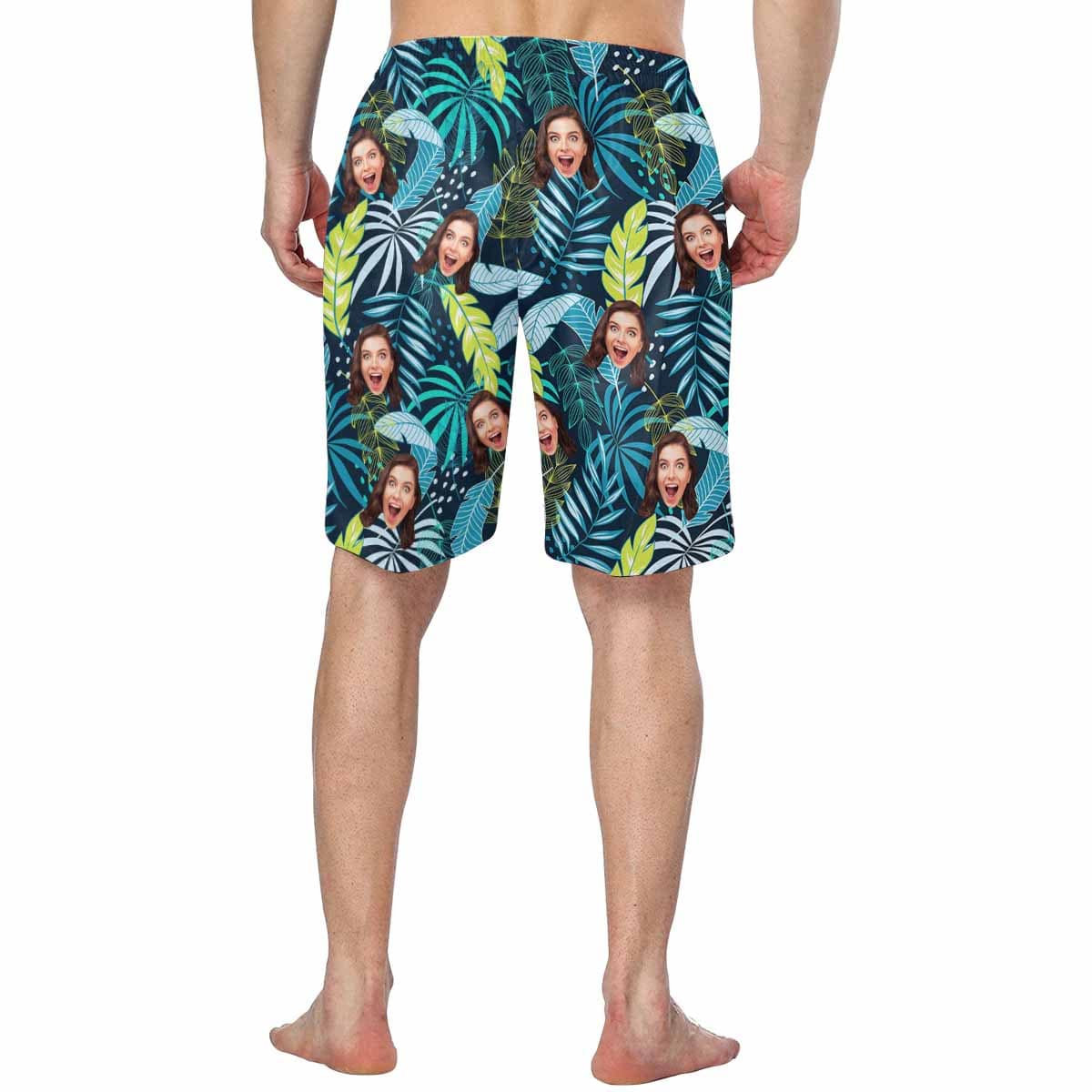 Custom Face Leaves Personalized Photo Men's Elastic Beach Shorts - YesCustom