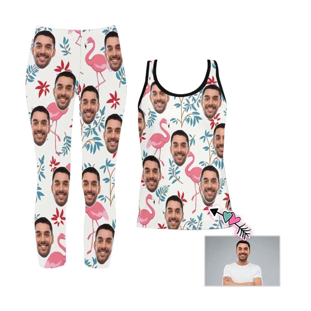 Custom Custom Face Leaves Women's 2 Piece Stretchy Racerback Tank & Legging Set - YesCustom