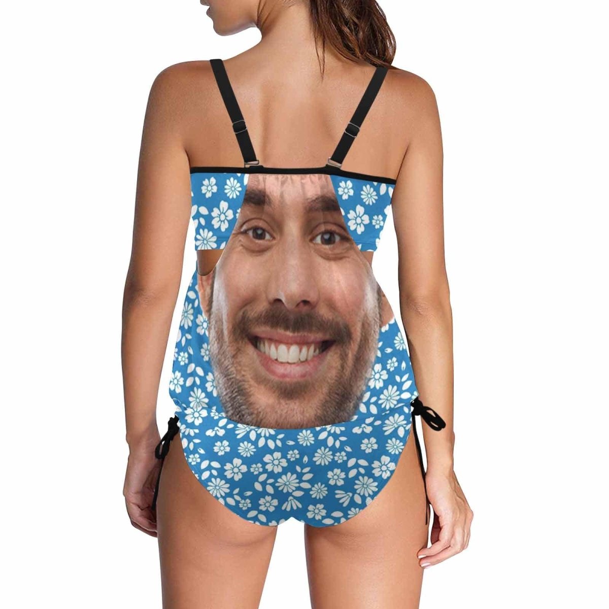 Custom Face Leopard Flower Swimsuit Personalized Womens Tankini Top Sets Bikini Two Piece Bathing Suit - YesCustom