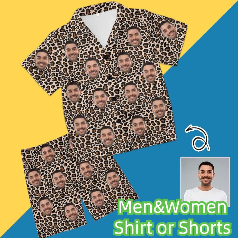 Custom Custom Face Leopard Men's and Women's Tie Dye Printed Pajamas Set Short Sleeve Tops With Shorts Lounge Set Casual Two-Piece Sleepwear - YesCustom