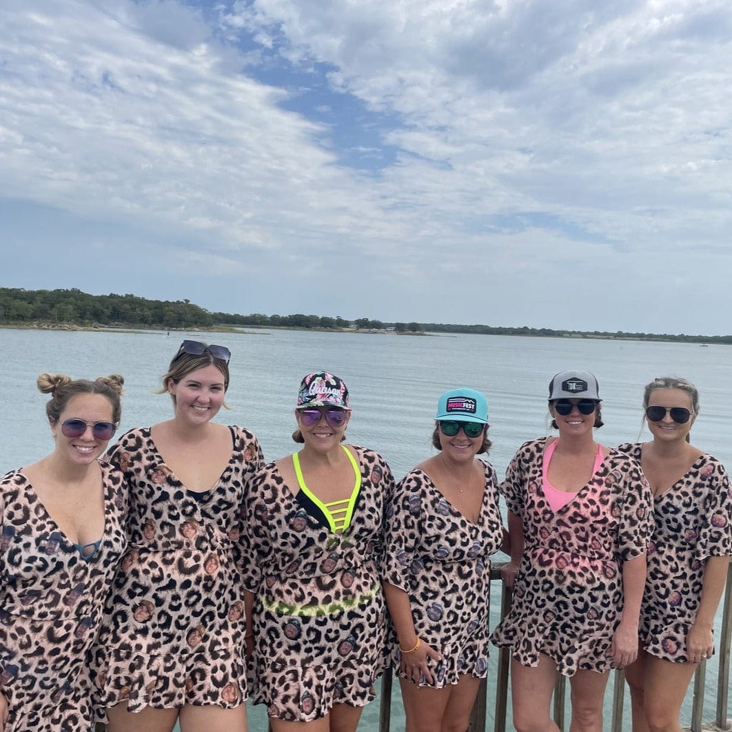 Custom Face Leopard One Piece Cover Up Dress Personalized Women's Short Sleeve Beachwear Coverups - YesCustom