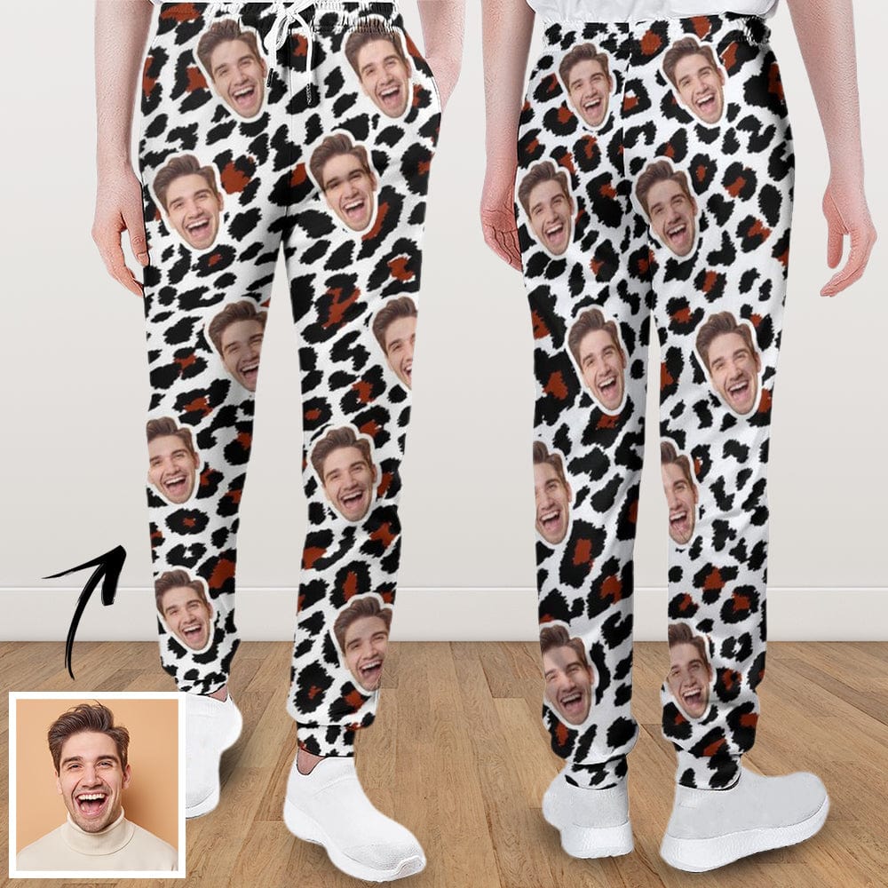 Custom Face Leopard Print Sweatpants Unisex Personalized Closed Bottom Casual Joggers - YesCustom