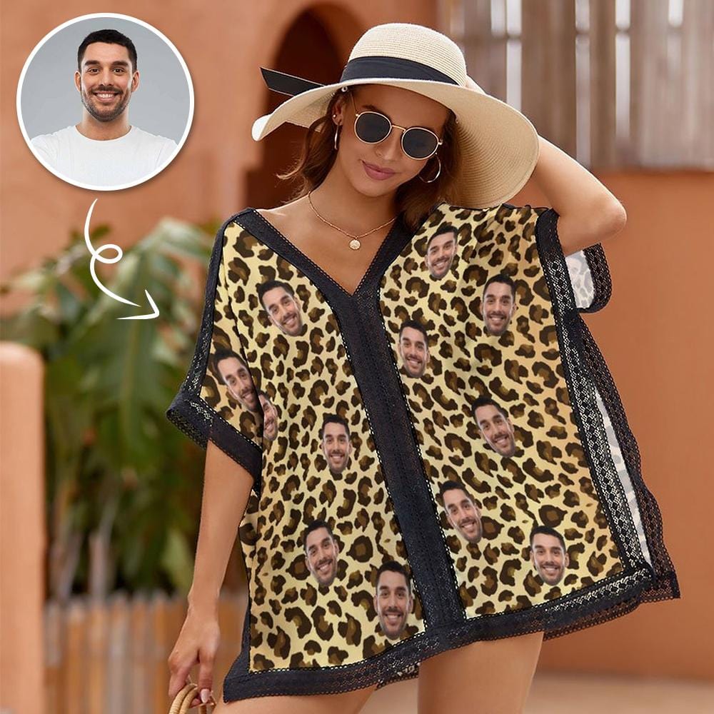 Custom Face Leopard Print Women's Bikini Swimsuit Cover Up - YesCustom