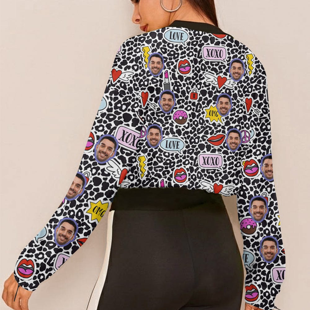 Custom Face Leopard Print Women's Cropped Jacket Chiffon Jacket - YesCustom