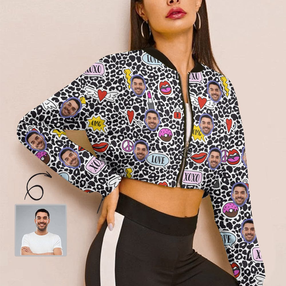 Custom Face Leopard Print Women's Cropped Jacket Chiffon Jacket - YesCustom