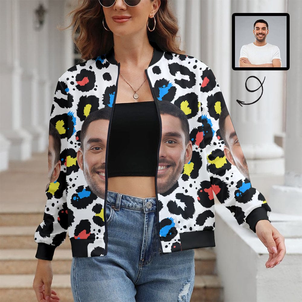 Custom Face Leopard Print Women's Jacket - YesCustom