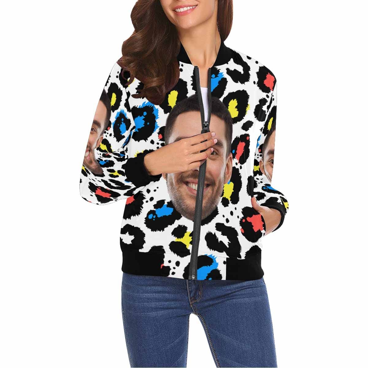Custom Face Leopard Print Women's Jacket - YesCustom