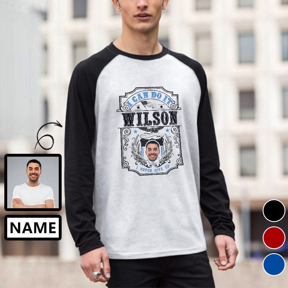 Custom Custom Face & Name Long Sleeve T-Shirt Multiple Colors I Can Do Men's Casual Basic Soft Sports Raglan Baseball Tee Shirts - YesCustom