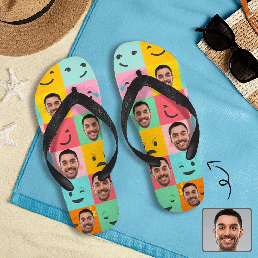 Custom Custom Face Smile Flip Flops For both Men And Women Beach Souvenir Gift Applique Beach Life Gift For Boyfriend And Girlfriend - YesCustom