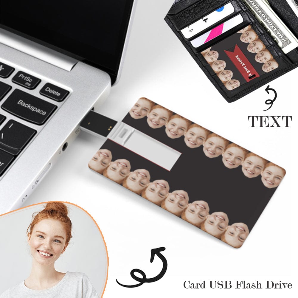 Custom Custom Face & Text Card USB Flash Drive 32GB 64GB Design Waterproof Memory Card with Girlfriend Smiley - YesCustom