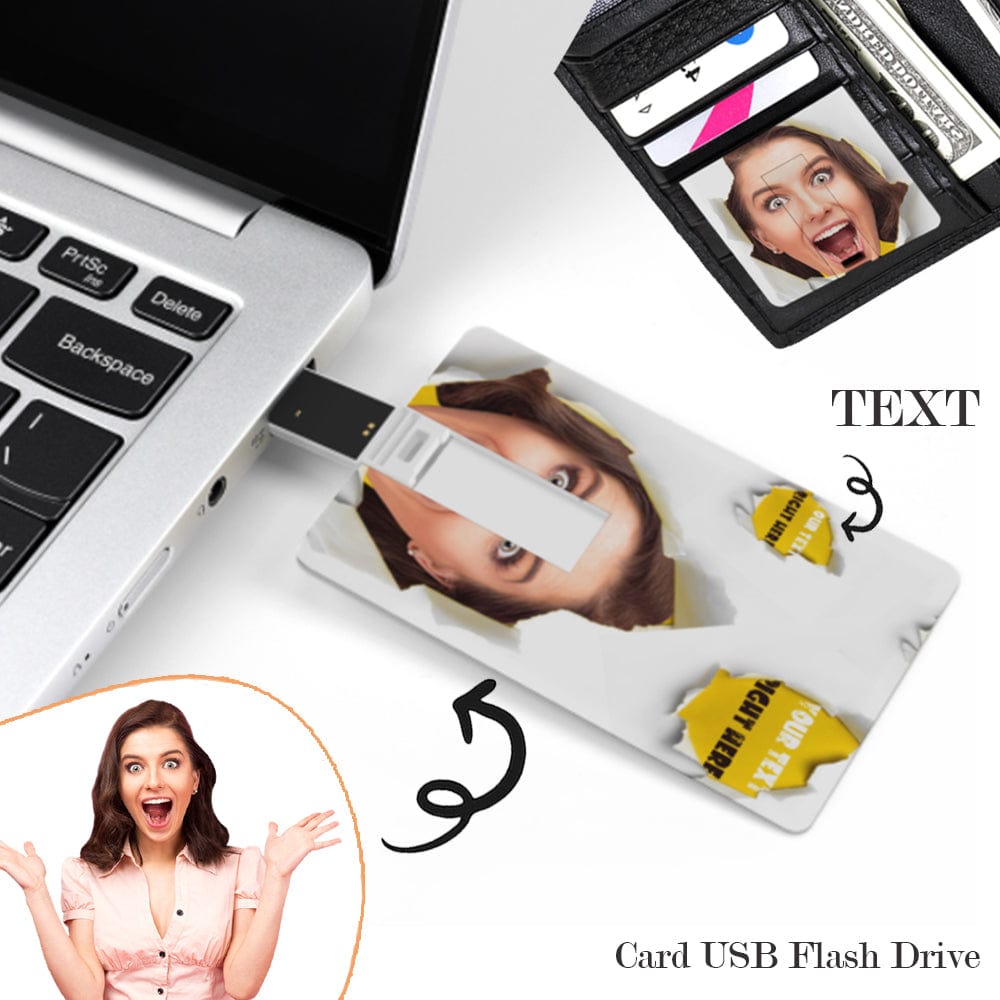 Custom Custom Face & Text Card USB Flash Drive 32GB 64GB Shredded Paper Design Waterproof Memory Card - YesCustom
