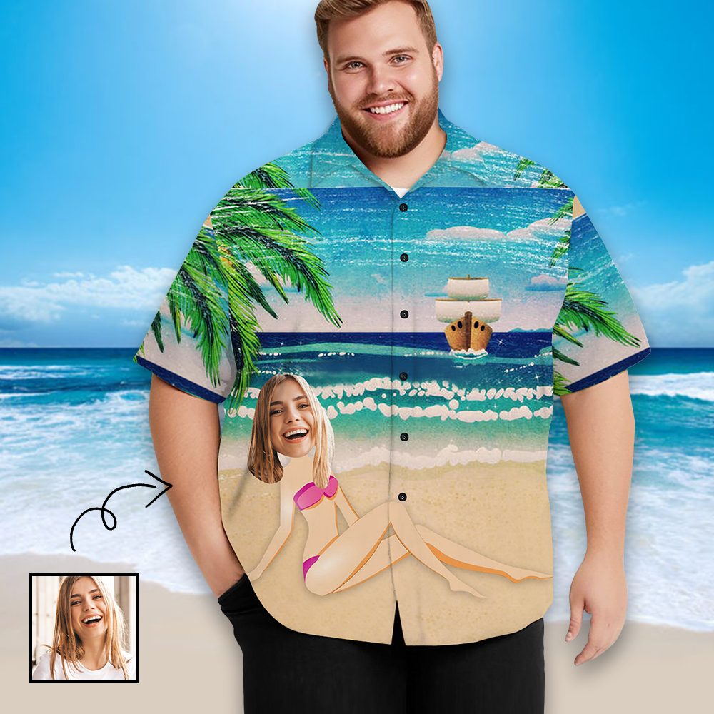 Custom Face Beach Men's All Over Print Hawaiian Shirt