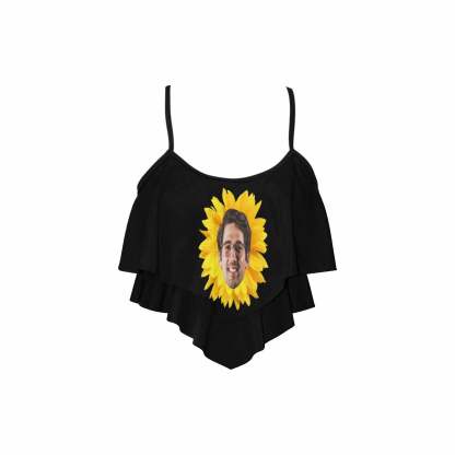 Custom #Double Ruffle Bikini Top-Custom Face Women's Sunflower Ruffle Bikini Swimsuit Double Ruffled Swim Top - YesCustom