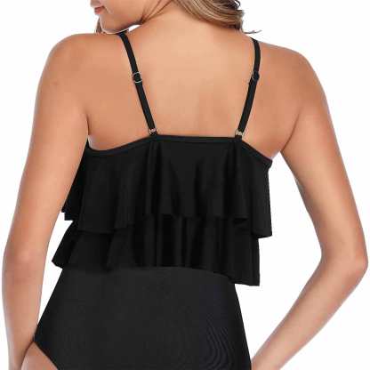 Custom #Double Ruffle Bikini Top-Custom Face Women's Sunflower Ruffle Bikini Swimsuit Double Ruffled Swim Top - YesCustom
