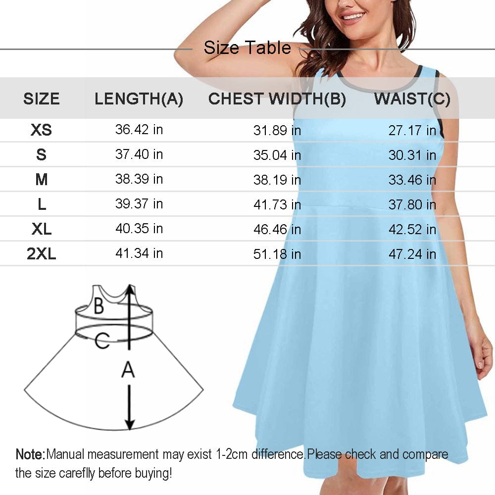 Custom Custom Face Flowers Green Summer Sleeveless Expansion Dress for Women - YesCustom