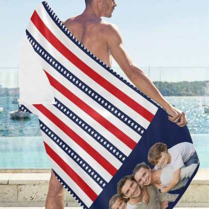 Custom #Family Summer Travel Outfits-Custom Face Stars and Stripes Summer Travels Outfits Family Matching Swimsuit Bikini Set & Swim Trunks & Beach Towel - YesCustom