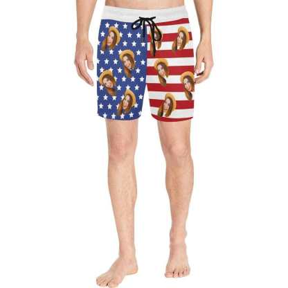 Custom #Family Summer Travel Outfits-Custom Face Stars and Stripes Summer Travels Outfits Family Matching Swimsuit Bikini Set & Swim Trunks & Beach Towel - YesCustom