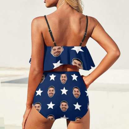 Custom #Family Summer Travel Outfits-Custom Face Stars and Stripes Summer Travels Outfits Family Matching Swimsuit Bikini Set & Swim Trunks & Beach Towel - YesCustom