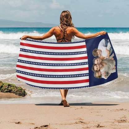 Custom #Family Summer Travel Outfits-Custom Face Stars and Stripes Summer Travels Outfits Family Matching Swimsuit Bikini Set & Swim Trunks & Beach Towel - YesCustom