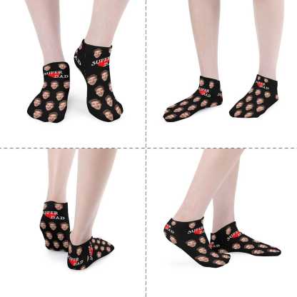 Custom #Father's Gift-Personalized Dad Socks Custom Face Super Dad Heart Black Background Ankle Socks For Australian Father's Day - YesCustom