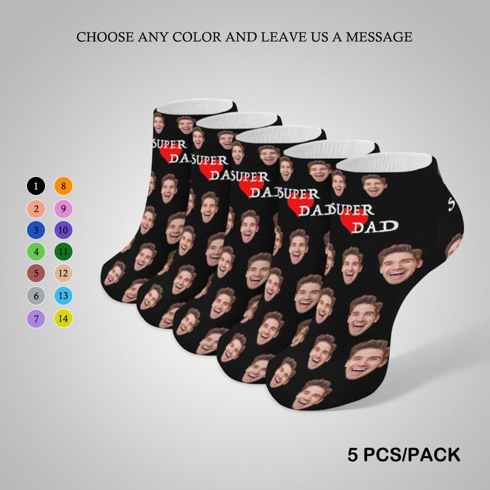 Custom #Father's Gift-Personalized Dad Socks Custom Face Super Dad Heart Black Background Ankle Socks For Australian Father's Day - YesCustom