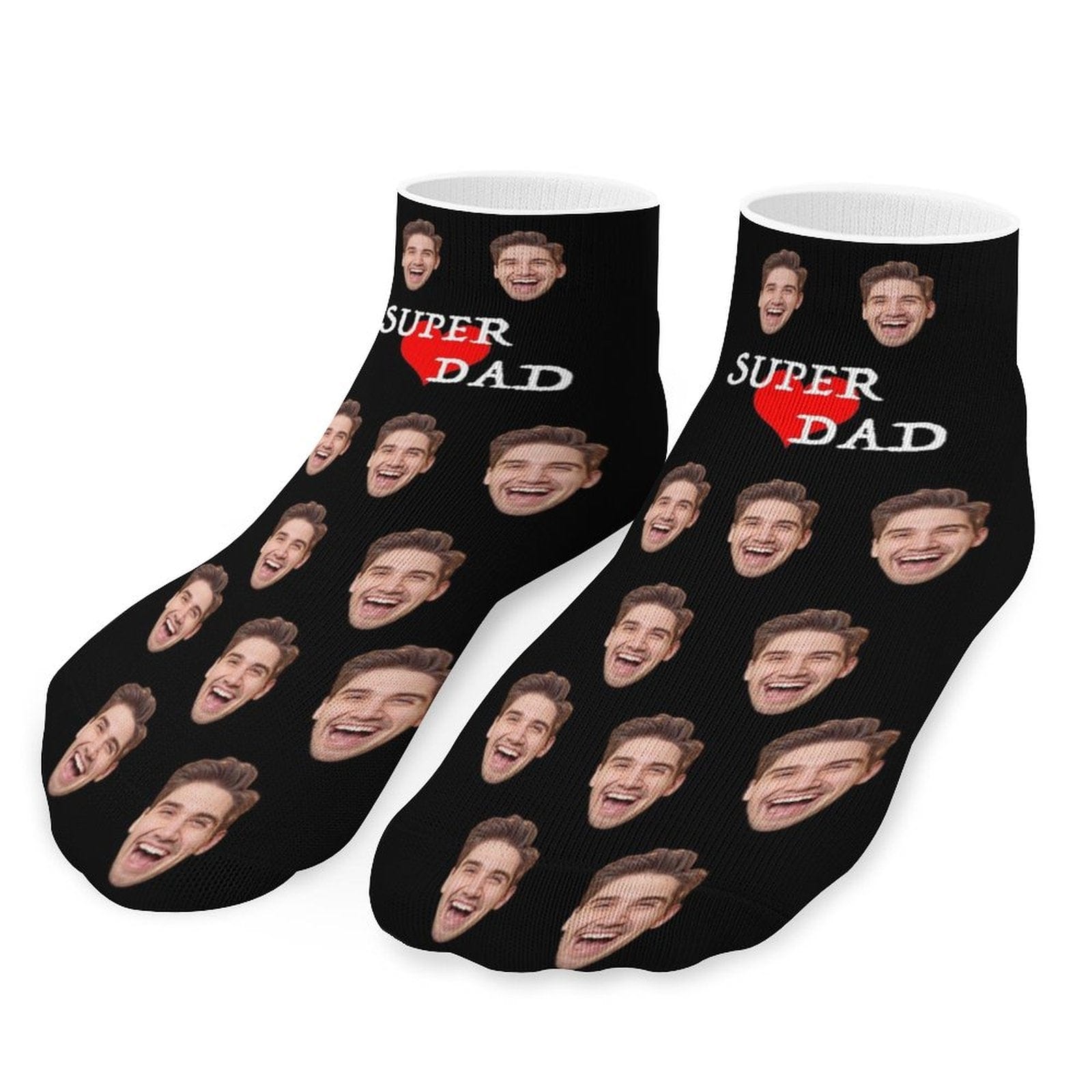 Custom #Father's Gift-Personalized Dad Socks Custom Face Super Dad Heart Black Background Ankle Socks For Australian Father's Day - YesCustom