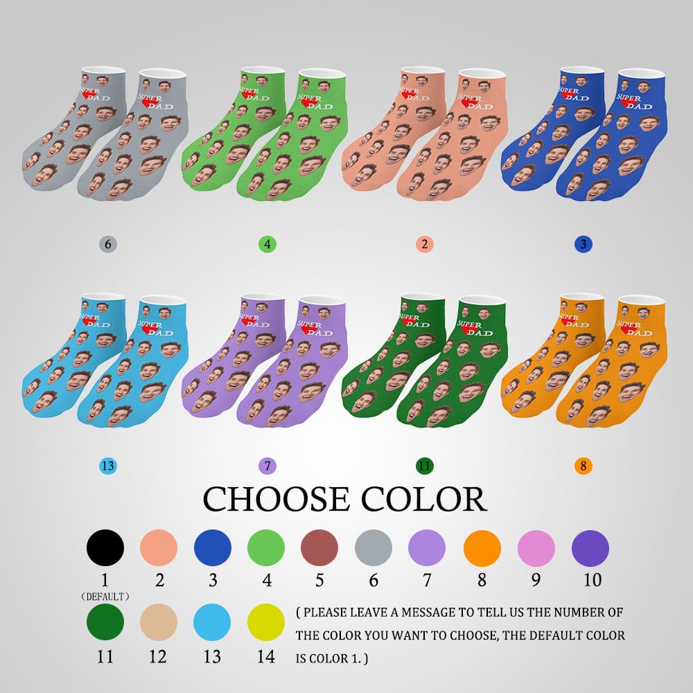 Custom #Father's Gift-Personalized Dad Socks Custom Face Super Dad Heart Black Background Ankle Socks For Australian Father's Day - YesCustom