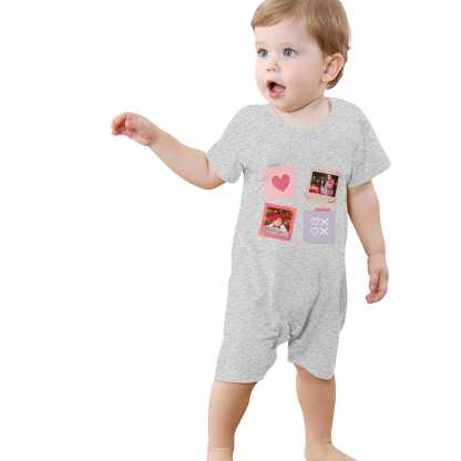 Custom #For 0-2T-Custom 2 Photos Baby Short Sleeve Rompers 100% Organic Cotton Jumpsuit One-piece Coverall and Layette Set - YesCustom