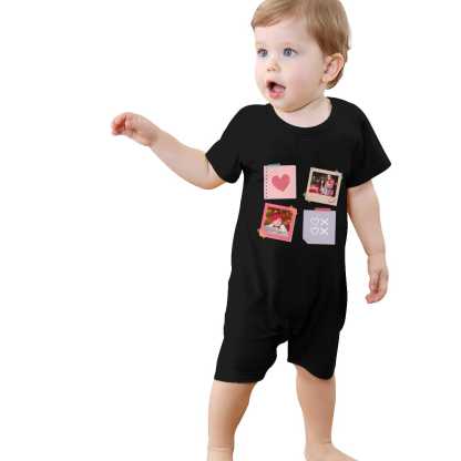 Custom #For 0-2T-Custom 2 Photos Baby Short Sleeve Rompers 100% Organic Cotton Jumpsuit One-piece Coverall and Layette Set - YesCustom