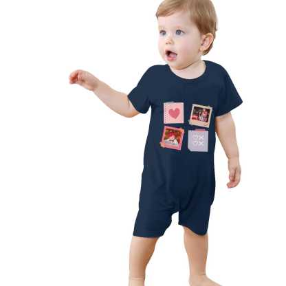 Custom #For 0-2T-Custom 2 Photos Baby Short Sleeve Rompers 100% Organic Cotton Jumpsuit One-piece Coverall and Layette Set - YesCustom