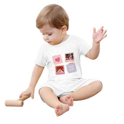Custom #For 0-2T-Custom 2 Photos Baby Short Sleeve Rompers 100% Organic Cotton Jumpsuit One-piece Coverall and Layette Set - YesCustom