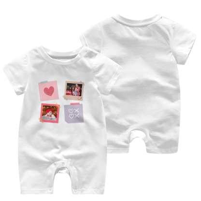 Custom #For 0-2T-Custom 2 Photos Baby Short Sleeve Rompers 100% Organic Cotton Jumpsuit One-piece Coverall and Layette Set - YesCustom