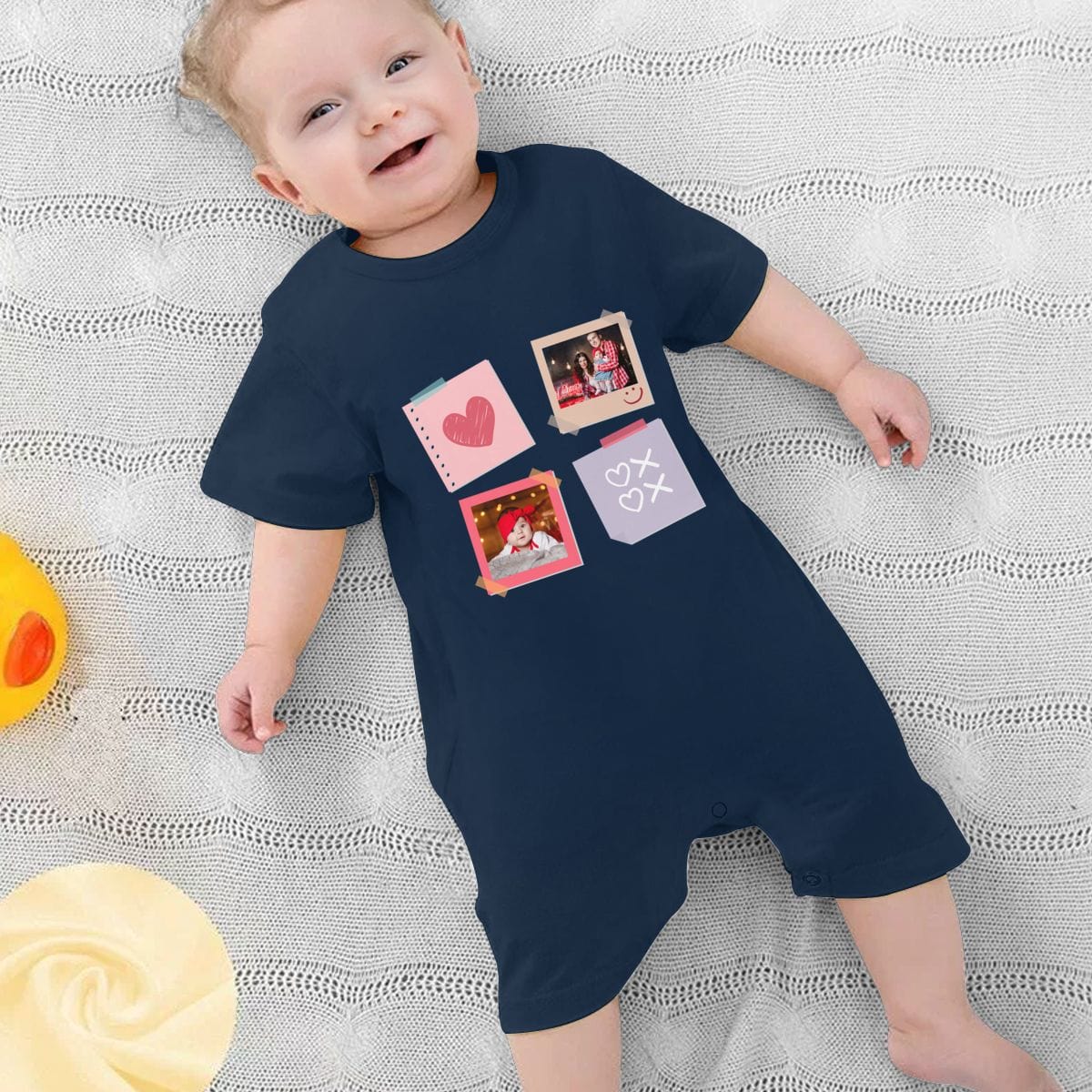 Custom #For 0-2T-Custom 2 Photos Baby Short Sleeve Rompers 100% Organic Cotton Jumpsuit One-piece Coverall and Layette Set - YesCustom