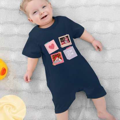 Custom #For 0-2T-Custom 2 Photos Baby Short Sleeve Rompers 100% Organic Cotton Jumpsuit One-piece Coverall and Layette Set - YesCustom