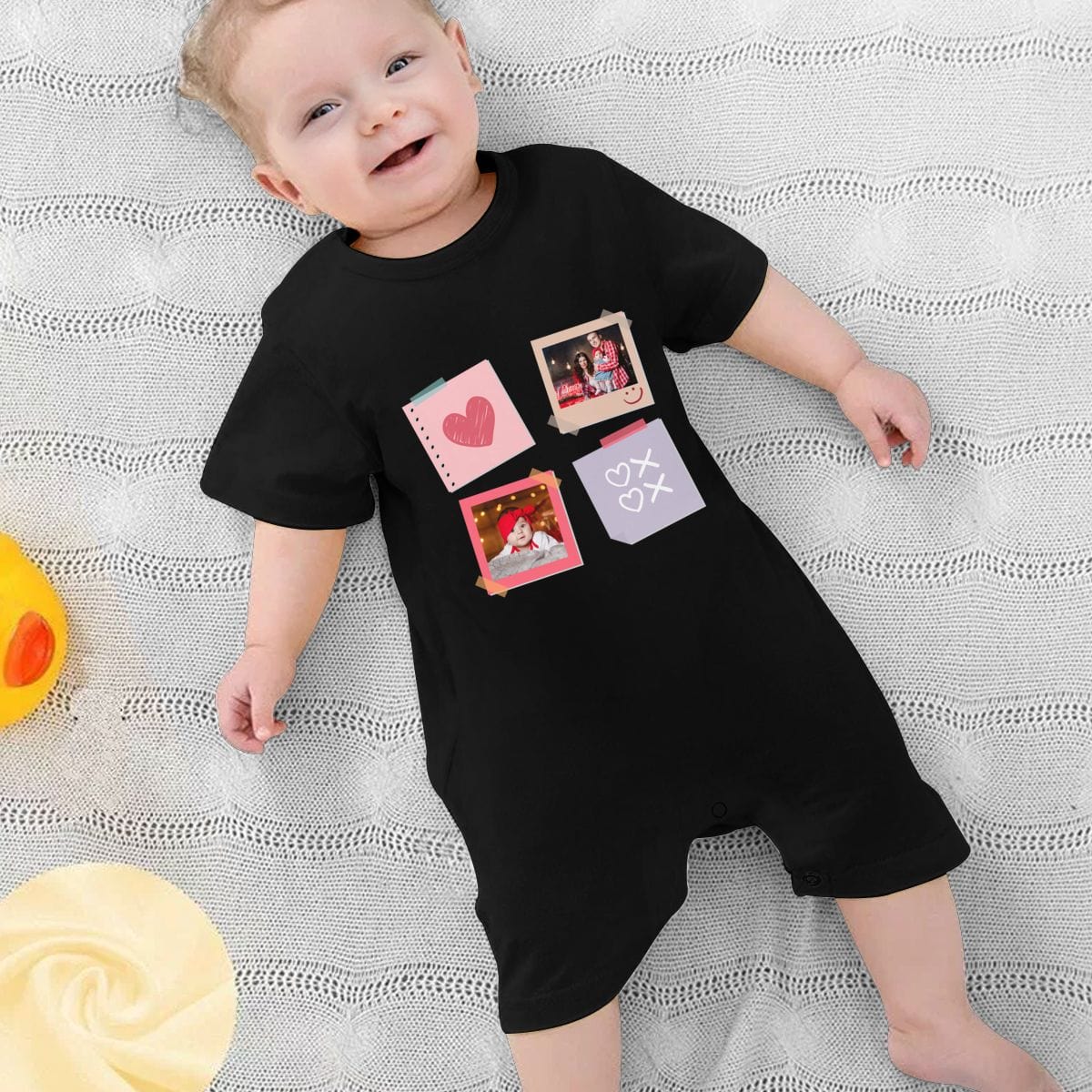 Custom #For 0-2T-Custom 2 Photos Baby Short Sleeve Rompers 100% Organic Cotton Jumpsuit One-piece Coverall and Layette Set - YesCustom