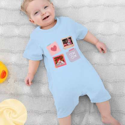Custom #For 0-2T-Custom 2 Photos Baby Short Sleeve Rompers 100% Organic Cotton Jumpsuit One-piece Coverall and Layette Set - YesCustom