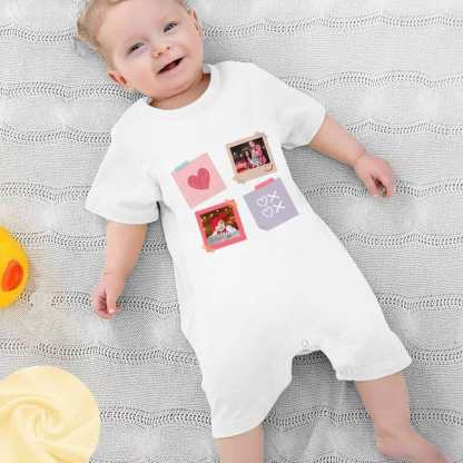 Custom #For 0-2T-Custom 2 Photos Baby Short Sleeve Rompers 100% Organic Cotton Jumpsuit One-piece Coverall and Layette Set - YesCustom