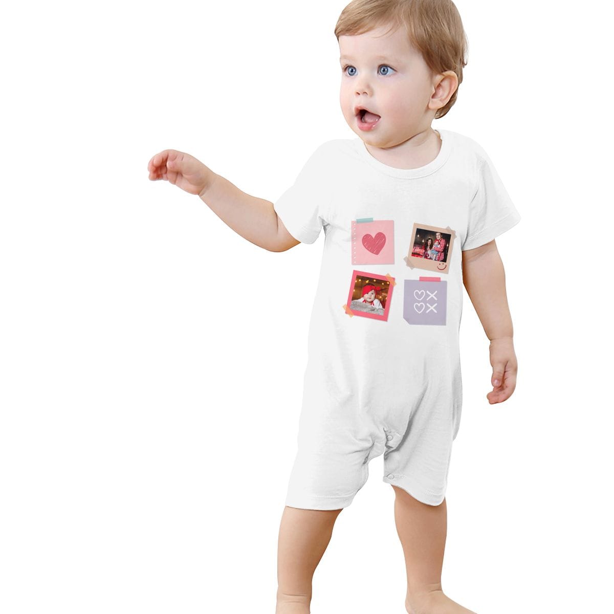 Custom #For 0-2T-Custom 2 Photos Baby Short Sleeve Rompers 100% Organic Cotton Jumpsuit One-piece Coverall and Layette Set - YesCustom