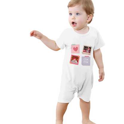Custom #For 0-2T-Custom 2 Photos Baby Short Sleeve Rompers 100% Organic Cotton Jumpsuit One-piece Coverall and Layette Set - YesCustom