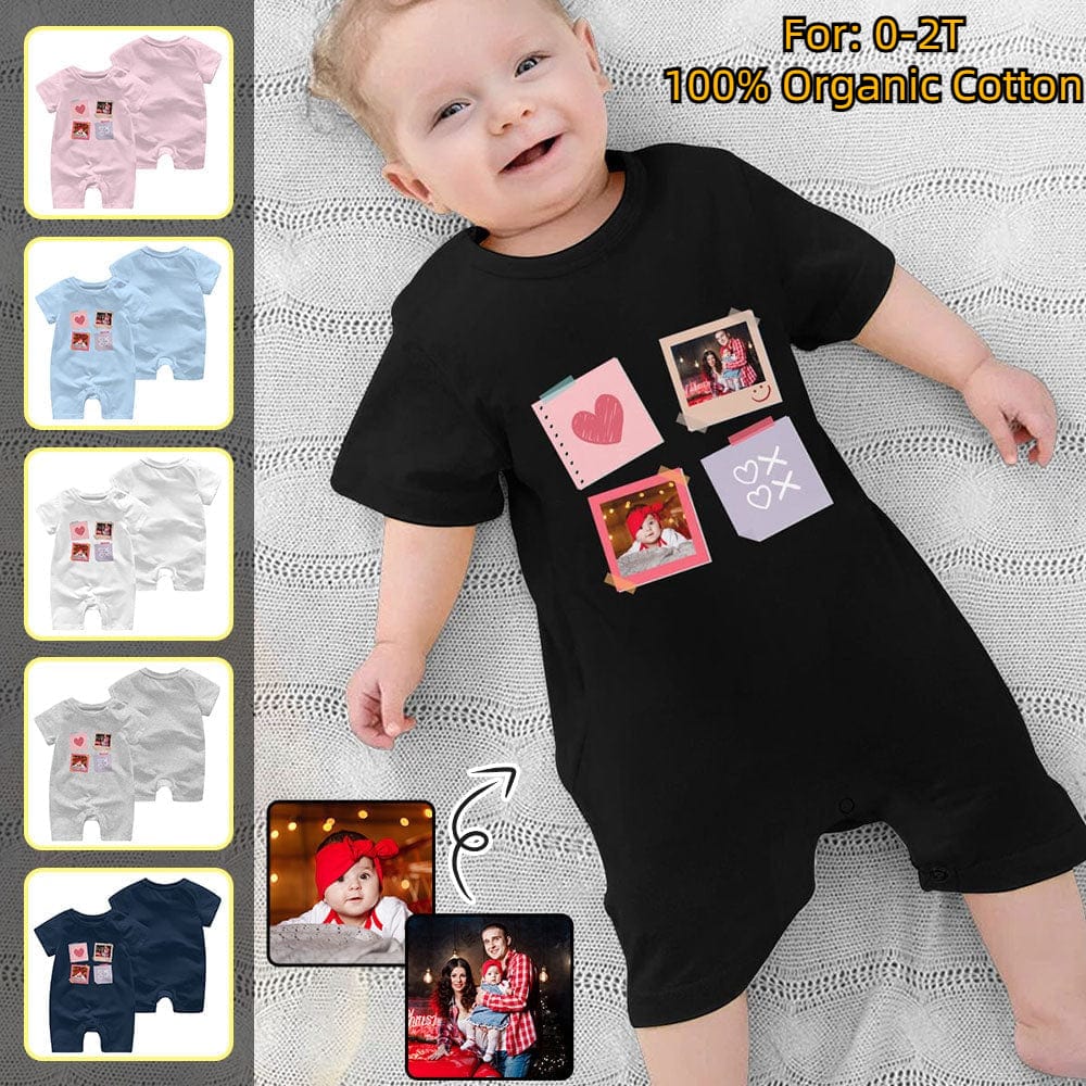 Custom #For 0-2T-Custom 2 Photos Baby Short Sleeve Rompers 100% Organic Cotton Jumpsuit One-piece Coverall and Layette Set - YesCustom