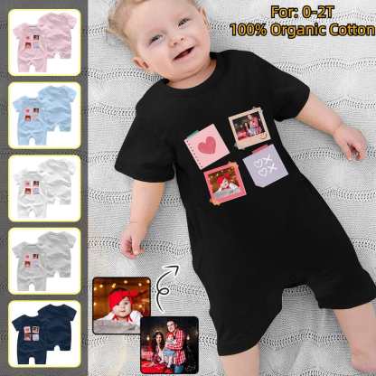 Custom #For 0-2T-Custom 2 Photos Baby Short Sleeve Rompers 100% Organic Cotton Jumpsuit One-piece Coverall and Layette Set - YesCustom