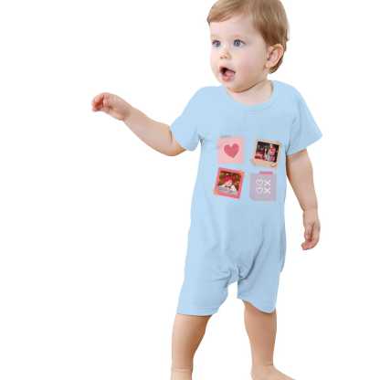 Custom #For 0-2T-Custom 2 Photos Baby Short Sleeve Rompers 100% Organic Cotton Jumpsuit One-piece Coverall and Layette Set - YesCustom