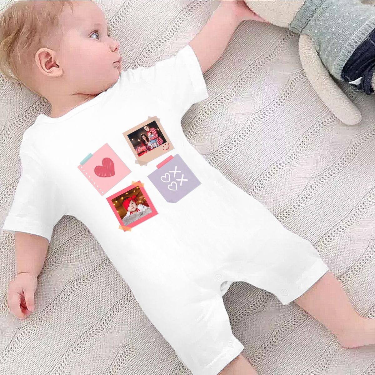 Custom #For 0-2T-Custom 2 Photos Baby Short Sleeve Rompers 100% Organic Cotton Jumpsuit One-piece Coverall and Layette Set - YesCustom